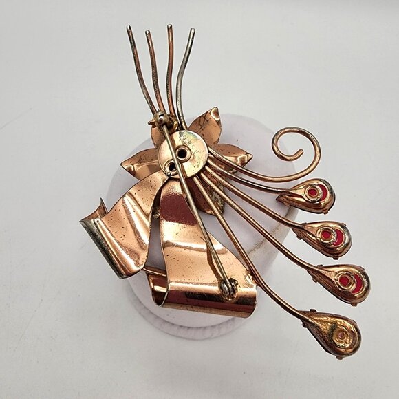 Vintage Sterling Silver with Rose Gold Vermeil Plum Rhinestone Floral Brooch 40s - Picture 5 of 12